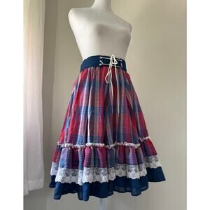 Vintage ‘90s Fun & Fancy Originals Plaid & Lace Square Dancing Full Skirt